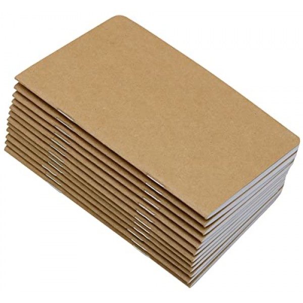 Yansanido 12개 5.5인치 x 3.5인치 브라운 커버 포켓 노트 32매(64페이지) 빈 페이지 70Gsm 용지(브라운, 공백)