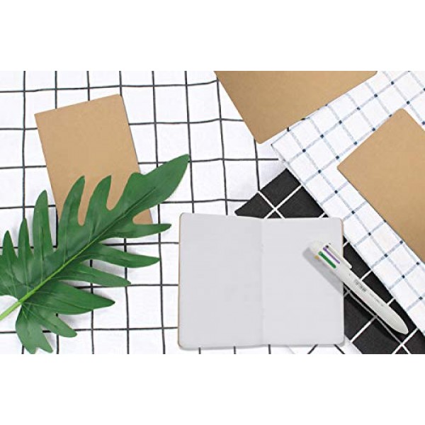 Yansanido 12개 5.5인치 x 3.5인치 브라운 커버 포켓 노트 32매(64페이지) 빈 페이지 70Gsm 용지(브라운, 공백)
