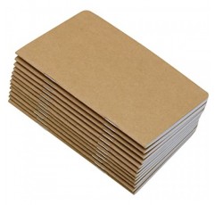 Yansanido 12개 5.5인치 x 3.5인치 브라운 커버 포켓 노트 32매(64페이지) 빈 페이지 70Gsm 용지(브라운, 공백)