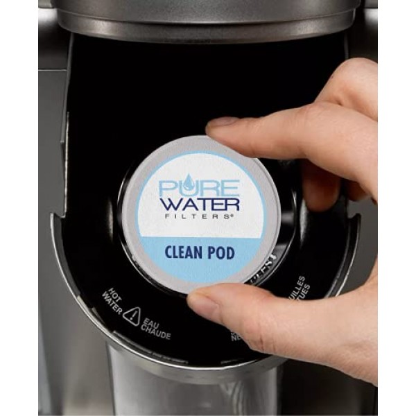Keurig Classic/1.0 및 2.0 K-Cup을 포함한 모든 1인용 커피 브루어에 사용할 수 있는 석회질 제거제 및 클린 포드 - 상업용 강력 석회질 제거 솔루션(병당 3회 사용) 및 클린 포