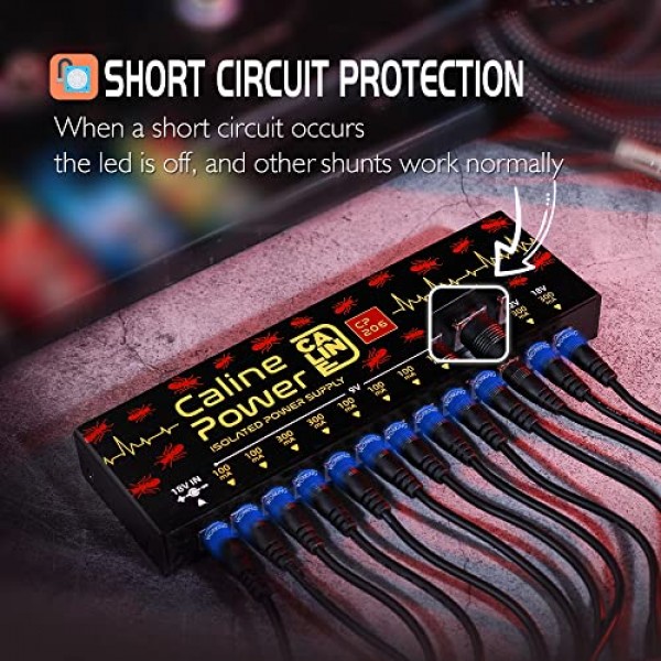 Caline 기타 페달 전원 공급 장치, 12개의 출력을 갖춘 진정한 절연 페달보드 전원 공급 장치, 무소음 CP-206
