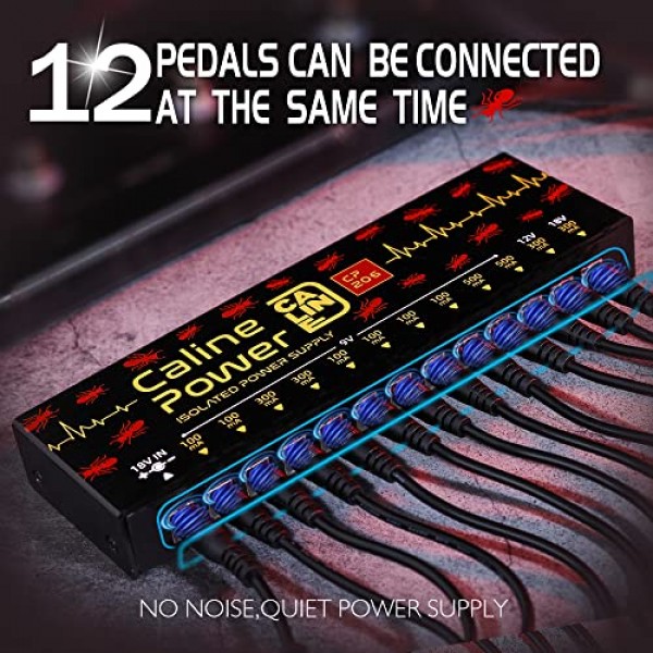 Caline 기타 페달 전원 공급 장치, 12개의 출력을 갖춘 진정한 절연 페달보드 전원 공급 장치, 무소음 CP-206