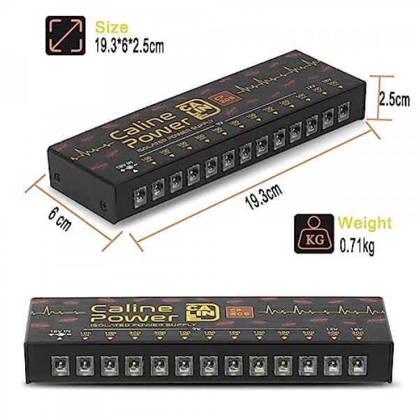 Caline 기타 페달 전원 공급 장치, 12개의 출력을 갖춘 진정한 절연 페달보드 전원 공급 장치, 무소음 CP-206