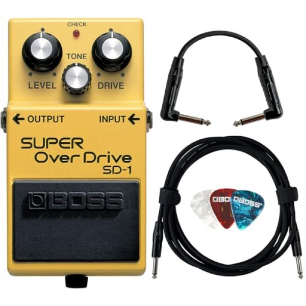 10피트 계측기 케이블, 6인치 패치 케이블 및 픽이 포함된 Boss SD-1 슈퍼 오버드라이브 번들