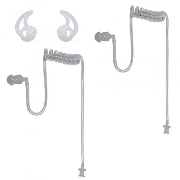 2 팩 이어폰 튜브 Motorola Kenwood 용 투명 음향 코일 튜브 교체 핀 Earmold R + L이있는 양방향 라디오 경찰 이어폰