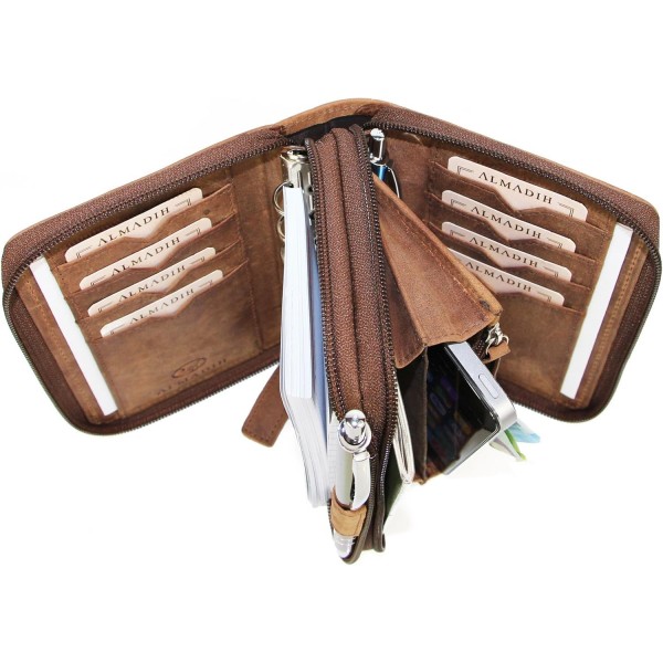 ALMADIH 가죽 A7 콤비 폴더 2칸 지퍼 캘린더 2022 + 2023 프리미엄 소가죽 브라운 빈티지 선물 상자 가죽 폴더 폴더 필기 케이스 약속 스케줄러 약속 캘린더 링 바인더 폴더(B