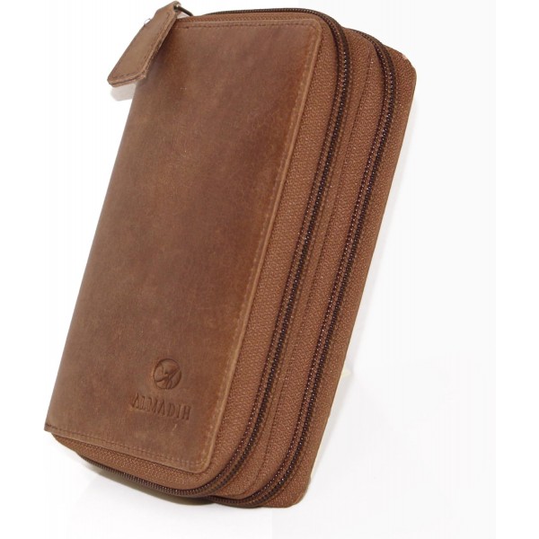 ALMADIH 가죽 A7 콤비 폴더 2칸 지퍼 캘린더 2022 + 2023 프리미엄 소가죽 브라운 빈티지 선물 상자 가죽 폴더 폴더 필기 케이스 약속 스케줄러 약속 캘린더 링 바인더 폴더(B