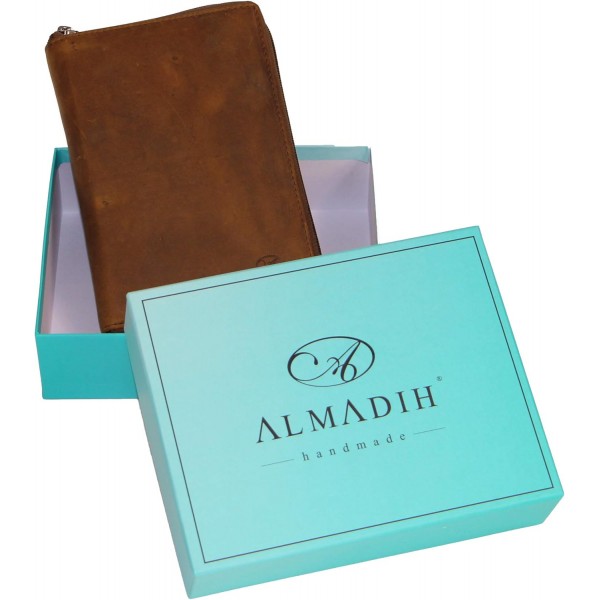 ALMADIH 가죽 A7 콤비 폴더 2칸 지퍼 캘린더 2022 + 2023 프리미엄 소가죽 브라운 빈티지 선물 상자 가죽 폴더 폴더 필기 케이스 약속 스케줄러 약속 캘린더 링 바인더 폴더(B