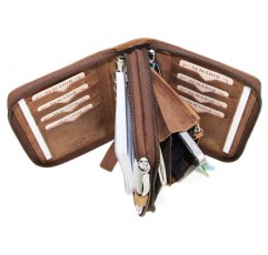 ALMADIH 가죽 A7 콤비 폴더 2칸 지퍼 캘린더 2022 + 2023 프리미엄 소가죽 브라운 빈티지 선물 상자 가죽 폴더 폴더 필기 케이스 약속 스케줄러 약속 캘린더 링 바인더 폴더(B