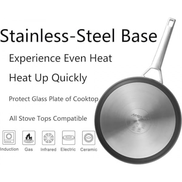MsMk 3쿼트 깊은 프라이팬, 뚜껑이 있는 오래된 프라이팬을 상쾌하게 하기 위한 내구성이 뛰어난 팬, 깊고 직선적인 모서리, 손쉬운 청소, 균일한 가열, 편안한 취급, 인