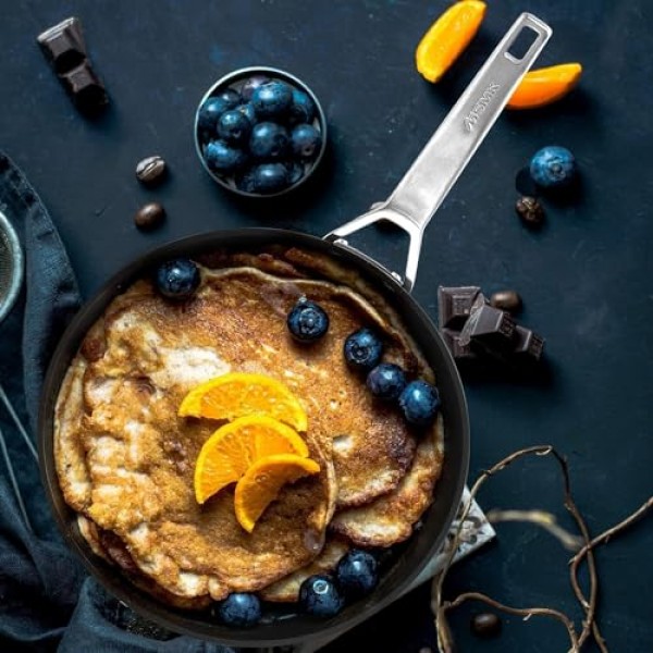 MsMk 3쿼트 깊은 프라이팬, 뚜껑이 있는 오래된 프라이팬을 상쾌하게 하기 위한 내구성이 뛰어난 팬, 깊고 직선적인 모서리, 손쉬운 청소, 균일한 가열, 편안한 취급, 인