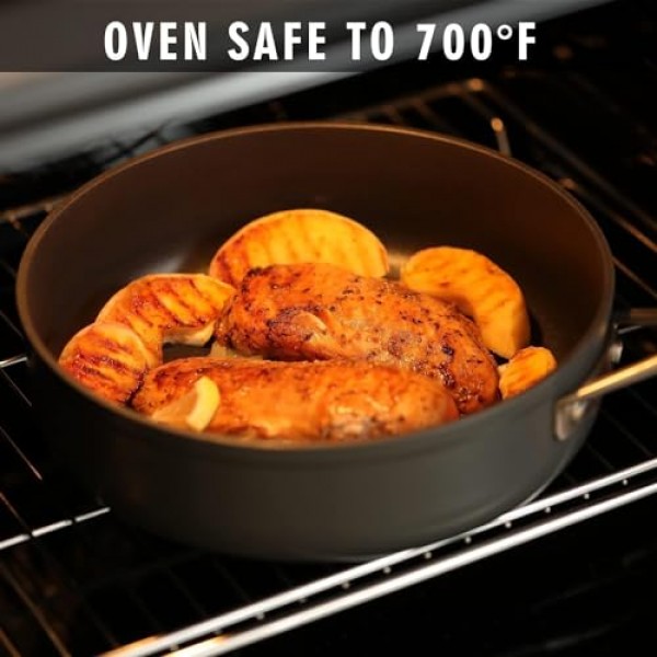 MsMk 3쿼트 깊은 프라이팬, 뚜껑이 있는 오래된 프라이팬을 상쾌하게 하기 위한 내구성이 뛰어난 팬, 깊고 직선적인 모서리, 손쉬운 청소, 균일한 가열, 편안한 취급, 인