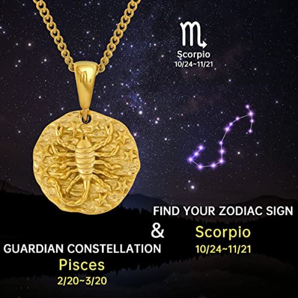 조디악 표지판이 있는 남성용 목걸이, 남성용 펜던트, 스테인레스 스틸 12 별자리 체인, 점성술 양각 펜던트 목걸이, 남성과 여성을 위한 이상적인 생일 선물 아이디어