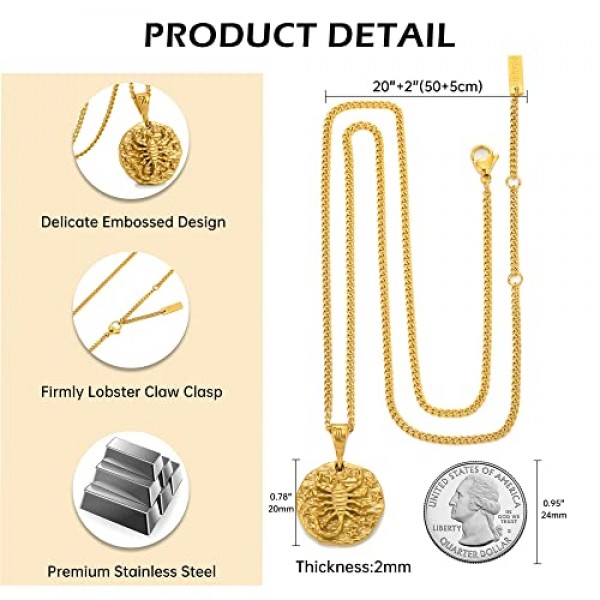 조디악 표지판이 있는 남성용 목걸이, 남성용 펜던트, 스테인레스 스틸 12 별자리 체인, 점성술 양각 펜던트 목걸이, 남성과 여성을 위한 이상적인 생일 선물 아이디어