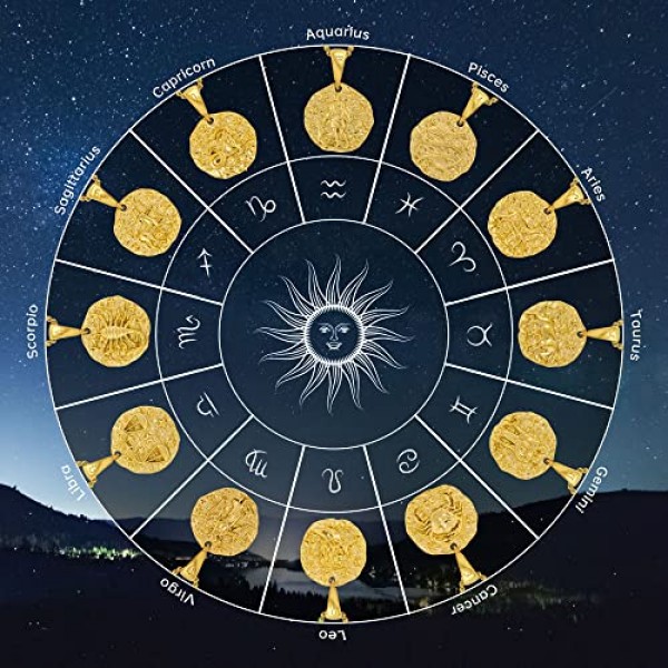 조디악 표지판이 있는 남성용 목걸이, 남성용 펜던트, 스테인레스 스틸 12 별자리 체인, 점성술 양각 펜던트 목걸이, 남성과 여성을 위한 이상적인 생일 선물 아이디어