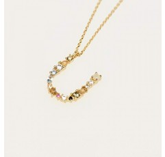 P D PAOLA - 문자 U 목걸이 - 925 스털링 실버 18k 골드 도금 - 여성용 주얼리, 18k 골드 도금, 래브라도라이트, 아쿠아마린 및 큐빅 지르코니아