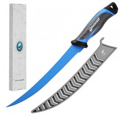 낚시 필렛 칼 - 9인치, 부식 방지 코팅이 된 독일 G4116 스테인레스 스틸 블레이드, 미끄럼 방지 손잡이, 보호용 나일론 외장, 담수 또는 바닷물에 적합