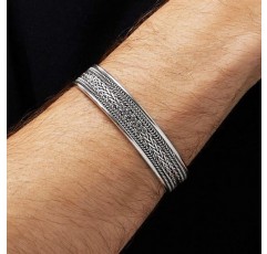 TreasureBay, 남성용 925 스털링 실버 팔찌 내장형 브레이드 팔찌 TBS09, 스털링 실버, 돌 없음