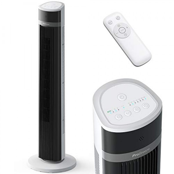 Pro Breeze™ 진동 타워 팬, 높이 100cm, 80도 진동, 3단계 속도 조절이 가능한 기둥 팬, 리모컨 및 타이머가 포함된 45W 팬