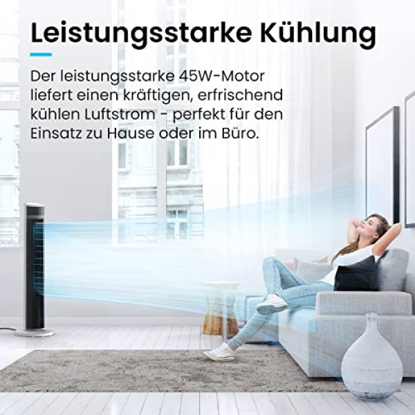 Pro Breeze™ 진동 타워 팬, 높이 100cm, 80도 진동, 3단계 속도 조절이 가능한 기둥 팬, 리모컨 및 타이머가 포함된 45W 팬