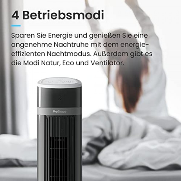 Pro Breeze™ 진동 타워 팬, 높이 100cm, 80도 진동, 3단계 속도 조절이 가능한 기둥 팬, 리모컨 및 타이머가 포함된 45W 팬