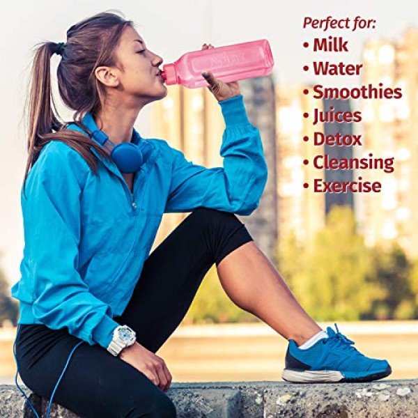 MILTON 스포츠 물병 사각 주스 상자 4개 세트 17온스 주스에 적합 우유 스무디 플라스틱 입이 넓은 재사용 가능한 누출 방지 음료수 병/학교 가방용 상자 도시락 상자 체