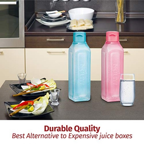 MILTON 스포츠 물병 사각 주스 상자 4개 세트 17온스 주스에 적합 우유 스무디 플라스틱 입이 넓은 재사용 가능한 누출 방지 음료수 병/학교 가방용 상자 도시락 상자 체