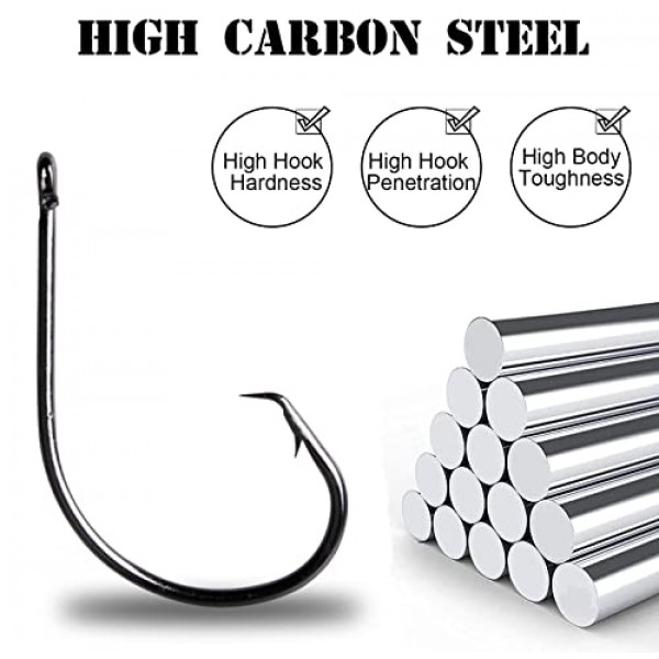 낚시 후크 원형 후크 바닷물, 50/150개 인라인 원형 후크 고탄소강 피쉬 후크 직선 눈 가시 포인트 메기 후크 민물 바닷물 낚시용 문어 후크