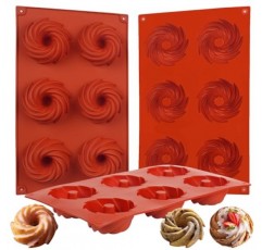 Goensjt 3PCS 미니 Bundt 케이크 팬, 베이킹 용 6 캐비티 플루트 튜브 케이크 실리콘 몰드, 컵 케이크, 도넛, 머핀, 콘 브레드, 브라우니, 젤리 용 Nonstick 실리콘 베이킹 몰드