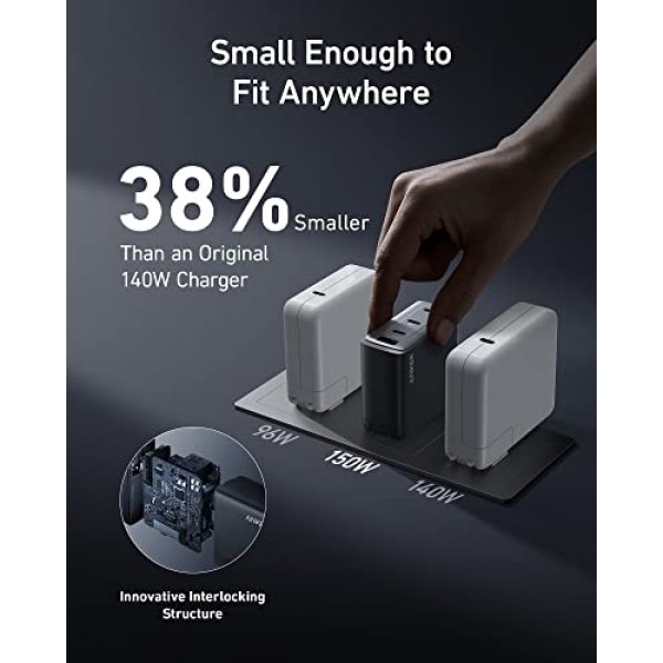 150W USB C 충전기, Anker 747 충전기(GaNPrime), MacBook Pro/Air, iPhone 14/Pro, iPad Pro, Dell XPS 13, Galaxy S22/S21, Note 20/10+, Pixel용 4포트 고속 컴팩트 접이식 Gan 충전기 그리고 더