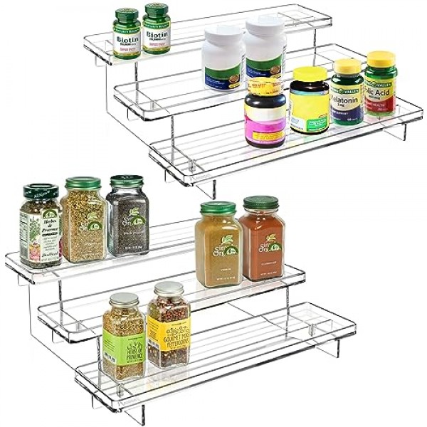 BodiCal 2개 세트, 3단 아크릴 디스플레이 라이저 향수 정리함 스탠드, 캐비닛용 스파이스 랙 정리함 - 스파이스 랙 정리함 선반 조미료 정리함, 아크릴 계층 스킨케어 정