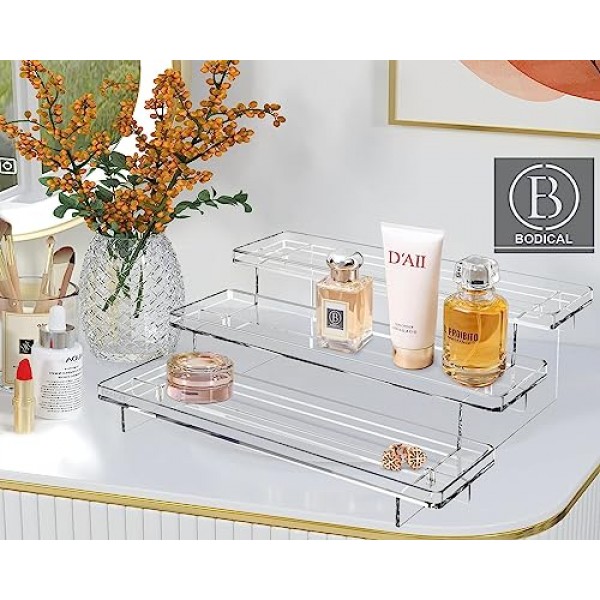 BodiCal 2개 세트, 3단 아크릴 디스플레이 라이저 향수 정리함 스탠드, 캐비닛용 스파이스 랙 정리함 - 스파이스 랙 정리함 선반 조미료 정리함, 아크릴 계층 스킨케어 정