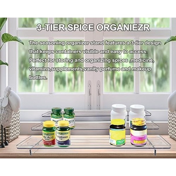 BodiCal 2개 세트, 3단 아크릴 디스플레이 라이저 향수 정리함 스탠드, 캐비닛용 스파이스 랙 정리함 - 스파이스 랙 정리함 선반 조미료 정리함, 아크릴 계층 스킨케어 정