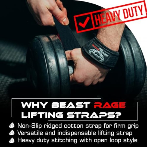 BEAST RAGE 역도용 리프팅 스트랩, 역도 스트랩 체육관 파워 운동 리프팅 손목 스트랩 패딩 처리된 면 남성 여성 지원 리프터 데드리프트 스트랩 하드 풀 운동 스트랩