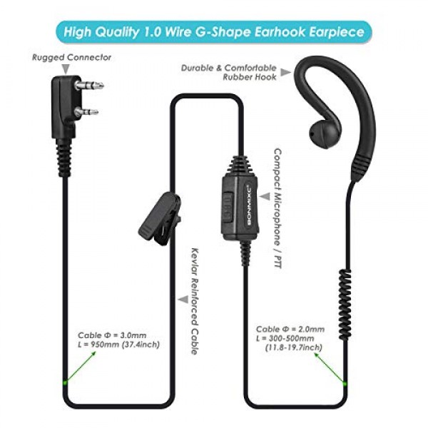 2팩 워키토키 이어폰, 3.5mm/2.5mm 2핀 양방향 라디오 헤드셋, PTT 마이크 포함, Kenwood 및 Bao Feng 양방향 라디오와 호환 가능