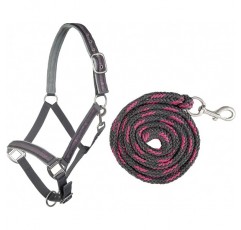 HKM 10025 고삐 세트 별, 고삐 및 로프, 스냅 후크, 그레이/핑크, Shetty Shetty 그레이/핑크