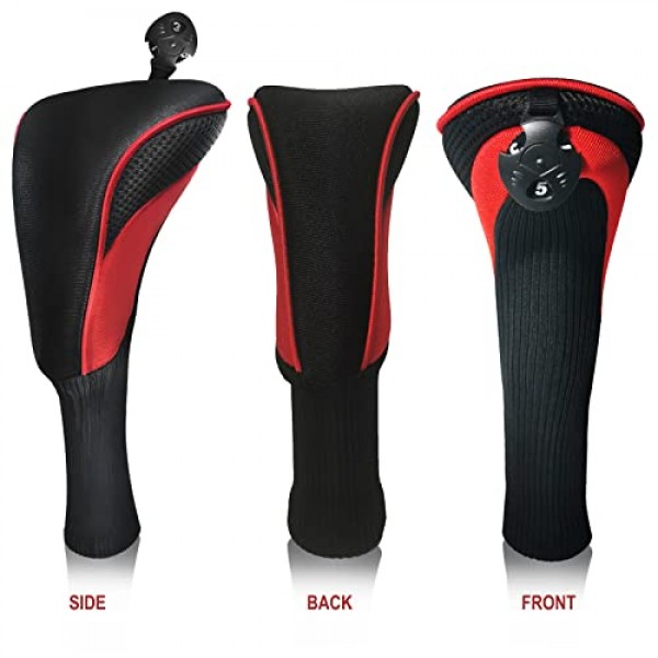 페어웨이 우드 드라이버 하이브리드 용 골프 클럽 헤드 커버 3 조각 긴 목 메쉬 스포츠 팬 골프 클럽 헤드 커버는 교환 가능한 번호 태그로 설정됩니다. 3 4 5 6 7 X 남성 