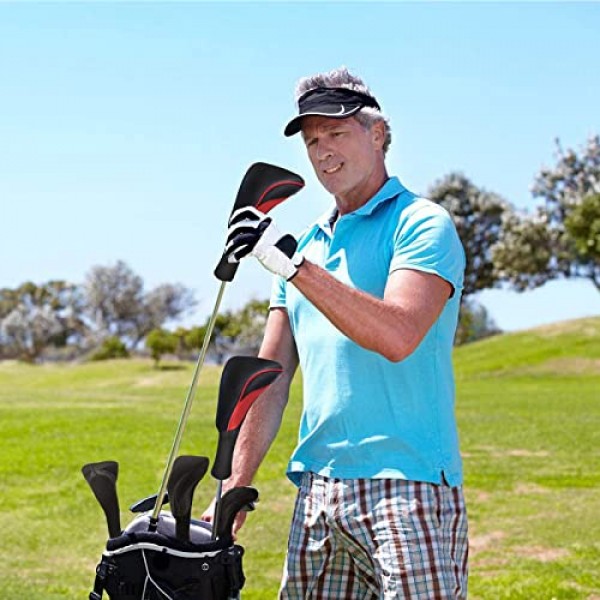 페어웨이 우드 드라이버 하이브리드 용 골프 클럽 헤드 커버 3 조각 긴 목 메쉬 스포츠 팬 골프 클럽 헤드 커버는 교환 가능한 번호 태그로 설정됩니다. 3 4 5 6 7 X 남성 