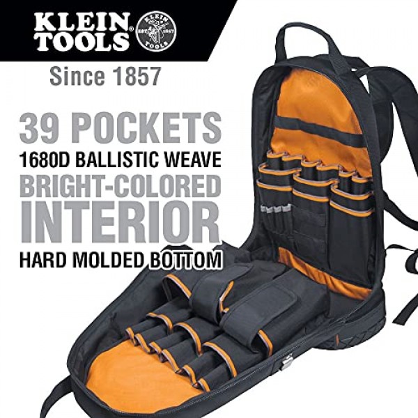 Klein Tools 80141 수공구 키트에는 펜치, 드라이버, 너트 드라이버, 백팩 및 기타 작업 현장 도구가 포함되어 있습니다(41피스)