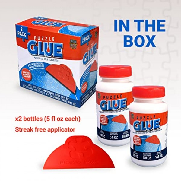 MasterPieces - 직소 퍼즐 접착제 및 넓은 플라스틱 스프레더, 5온스 - 2팩 - 투명