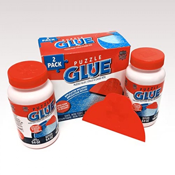 MasterPieces - 직소 퍼즐 접착제 및 넓은 플라스틱 스프레더, 5온스 - 2팩 - 투명