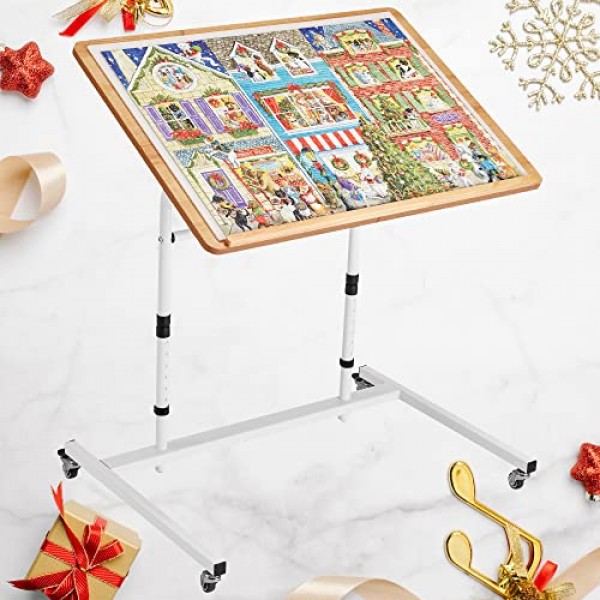 YISHAN 직소 퍼즐 테이블 롤링 카트 500 1000 조각 퍼즐, 이동식 랩 퍼즐 보드, 공압식 손가락 터치 틸트 조정, 높이 조절 가능, 프리미엄 고무 바퀴