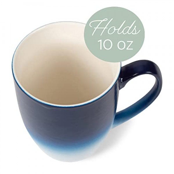 Elanze Designs 블루 화이트 투톤 옴브레 매트 12온스 세라믹 석기 커피 컵 머그 4개 세트