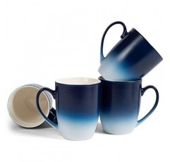 Elanze Designs 블루 화이트 투톤 옴브레 매트 12온스 세라믹 석기 커피 컵 머그 4개 세트
