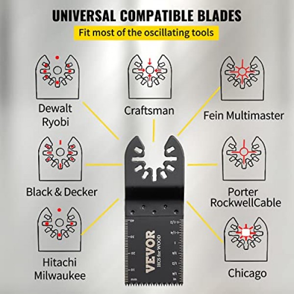 100PCS 진동 톱 블레이드, 퀵 릴리스 멀티 툴 블레이드 키트, 목재 플라스틱 금속 손톱 볼트 용 HCS 공구 블레이드, Dewalt Dremel Fein Worx Bosch Makita Milwaukee와 호환 가능