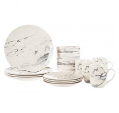 American Atelier 라운드 식기류 세트 | 흰색 & 회색 주방 접시, 그릇, 머그 | 16피스 석기 대리석 컬렉션 10.5 x 10.5 | 식기세척기 및 전자레인지 안전 | 4인 서비스
