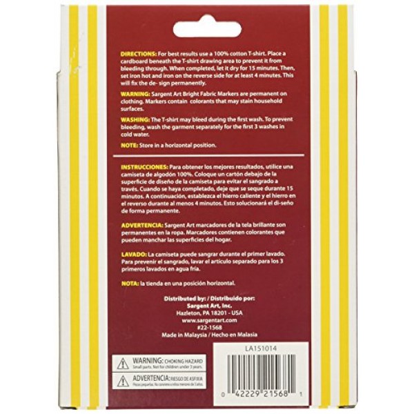 Sargent Art 22-1568 10개 밝은 패브릭 마커, 색상은 다를 수 있음