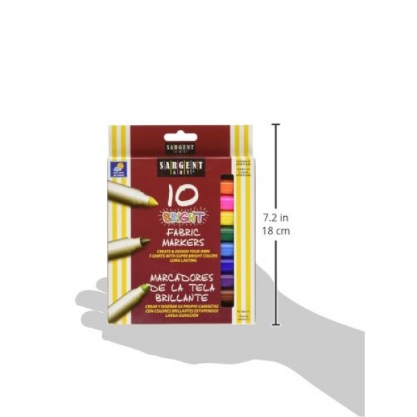 Sargent Art 22-1568 10개 밝은 패브릭 마커, 색상은 다를 수 있음