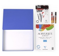 Clairefontaine 975906C - COMPETENCE SET 아크릴, 박스 로얄 블루, 아크릴 패드 A4, 1 패드 Paint'ON smooth A5 흰색, 3 ONE4ALL 마커, 1세트 DIN A4 아크릴 박스