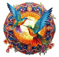 WOODBESTS 성인을 위한 나무 직소 퍼즐, 만다라 벌새 퍼즐(M, 200개, 11.8x11.8) 아름다운 나무 상자, 퍼즐 나무 독특한 모양, 성인과 어린이를 위한 생일 선물 가족 게임